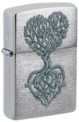 Зажигалка ZIPPO Корни любви с покрытием матовый хром | Rooted in Love Design Brushed Chrome, латунь/сталь, серебристая, 38x13x57 мм