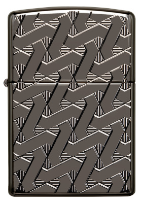Зажигалка ZIPPO Armor® Геометрический узор с глянцевым покрытием Черный лед | Geometric Weave High Polish Black Ice®, латунь/сталь, чёрная, 38x13x57 м