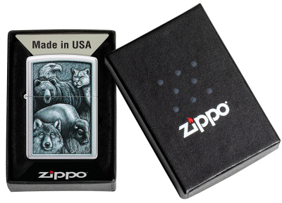 Зажигалка ZIPPO Animal Kingdom Design с покрытием Satin Chrome, латунь/сталь, серебристая, матовая, 38x13x57 мм
