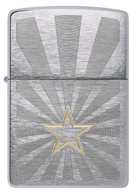 Зажигалка ZIPPO Звезда с покрытием матовый хром | Star Design Brushed Chrome, латунь/сталь, серебристая, 36x13x57 мм
