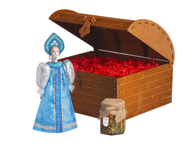 Подарочный набор: кукла фарфоровая, мед, голубой