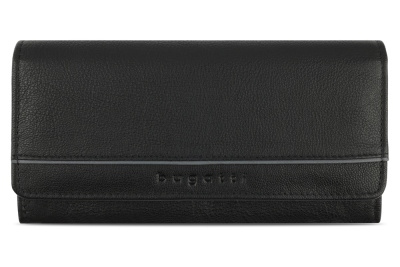 Кошелёк женский BUGATTI БАНДА | BANDA, с защитой данных RFID, чёрный, кожа козы/полиэстер, 18,5х2,5х9,5 см