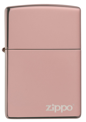 Зажигалка ZIPPO Логотип с глянцевым покрытием розовое золото | Logo High Polish Rose Gold, латунь/сталь, розовое золото, глянцевая, 38x13x57 мм