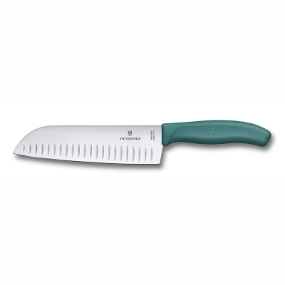 Нож сантоку VICTORINOX Швейцарская классика | Swiss Classic, рифлёное лезвие 17 см, зелёный, в картонном блистере