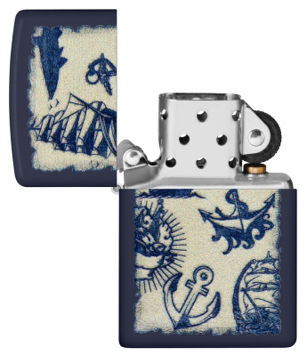 Зажигалка ZIPPO Морская с темно-синем матовым покрытием | Nautical Design Navy Matte, латунь/сталь, синяя, матовая, 38x13x57 мм