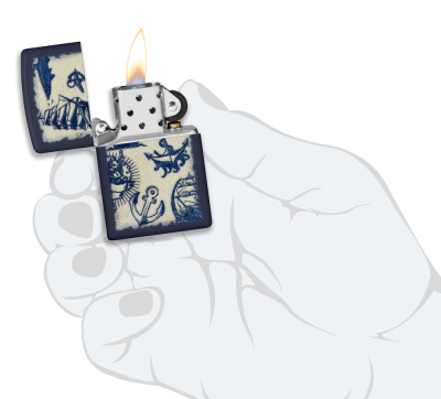 Зажигалка ZIPPO Морская с темно-синем матовым покрытием | Nautical Design Navy Matte, латунь/сталь, синяя, матовая, 38x13x57 мм