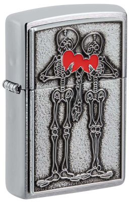 Зажигалка ZIPPO Влюбленная пара с покрытием матовый хром | Couple Love Brushed Chrome, латунь/сталь, серебристая, 36x13x57 мм