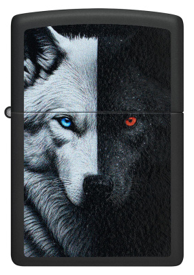 Зажигалка ZIPPO Two Wolves с покрытием Black Matte, латунь/сталь, черная, 38x13x57 мм