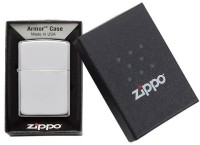 Зажигалка ZIPPO Armor™ c покрытием Глянцевый хром | High Polish Chrome, латунь/сталь, серебристая, 38x13x57 мм