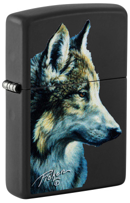 Зажигалка ZIPPO Линда Пикен «Волк» с черным матовым покрытием | Linda Picken Black Matte, латунь/сталь, черная, 38x13x57 мм