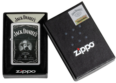Зажигалка ZIPPO Джек Дэниэлс с покрытием поцарапанный хром | Jack Daniels® Street Chrome, латунь/сталь, серебристая, 38x13x57 мм