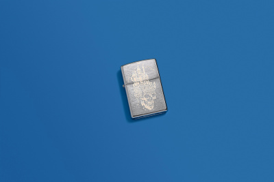 Зажигалка ZIPPO Замок черепа с покрытием матовый хром | Skull Castle Design Brushed Chrome, латунь/сталь, серебристая, 38x13x57 мм