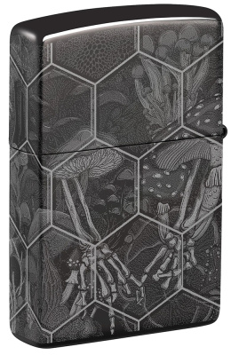 Зажигалка ZIPPO Грибы и черепа с черным глянцевым покрытием | Mushroom Skulls High Polish Black, латунь/сталь, черная, глянцевая, 38x13x57 мм