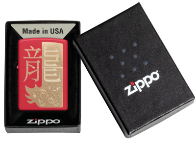 Зажигалка ZIPPO Год дракона 2024 с красным матовым покрытием | Year of the Dragon 2024 Red Matte, латунь/сталь, красная, 38x13x57 мм
