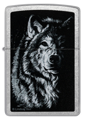 Зажигалка ZIPPO Shadow Wolf с покрытием Street Chrome, латунь/сталь, серебристая, матовая, 38x13x57 мм